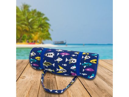 Plážové lehátko v ruličce RYBKY 148x52 cm černo-bílé s motivem ryb