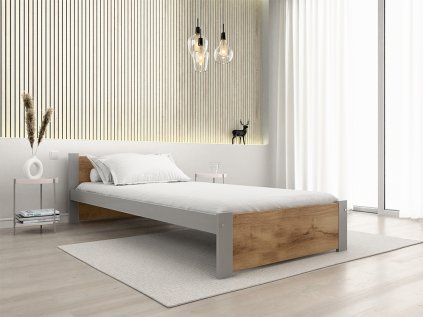 Moderní postel IKAROS 90 x 200 cm šedá/dub artisan pro stylový interiér