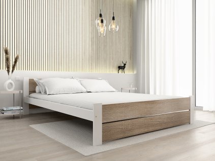 Postel IKAROS DOUBLE 160 x 200 cm bílá/dub sonoma do moderní ložnice