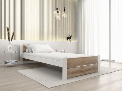 Postel IKAROS DOUBLE 90 x 200 cm bílá/dub sonoma do moderní ložnice