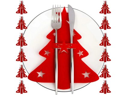 Vánoční pouzdro na příbory CHRISTMAS TREE červené – balení 12 ks