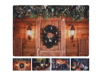 Vánoční rohožka RUSTIC WELCOME s dřevěným motivem a věncem 38x58 cm