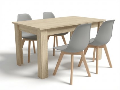 Jídelní stůl UMEKO 120x80 dub sonoma a šedé židle KITO – jídelní set 1+4