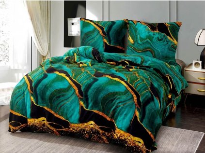 Elegantní mikroplyšové povlečení TARELI tyrkysové s abstraktním potiskem