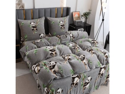Roztomilé mikroplyšové povlečení HAPPY PANDA – šedá barva s pandami