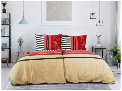 Bavlněné povlečení URBAN STRIPES s červeno-béžovým designem