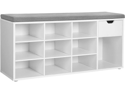 Botník WESO WHITE bílý 104x30x48 cm s lavicí a šedým sedákem