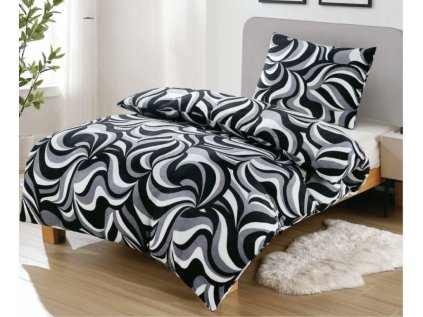 Mikroplyšové povlečení ILLUSIONS černo-šedé s optickým vzorem