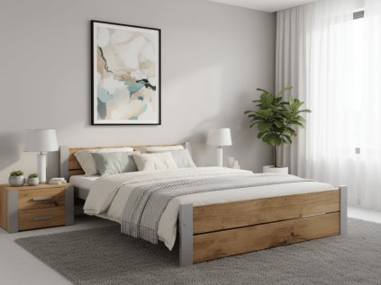 Postel IKAROS DOUBLE 180 x 200 cm, dub artisan/šedá