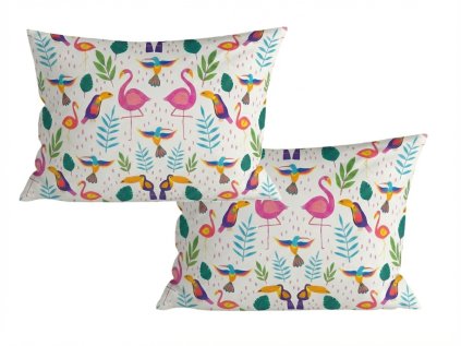 Povlaky TROPICAL FLAMINGO bílé 40x60 cm s tropickými ptáky