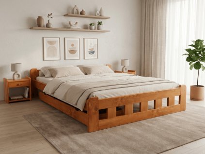 Dřevěná postel Naomi 180 x 200 cm olše – zvýšený rám a stabilita