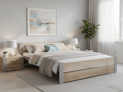 Postel IKAROS DOUBLE 160 x 200 cm, dub sonoma/šedá