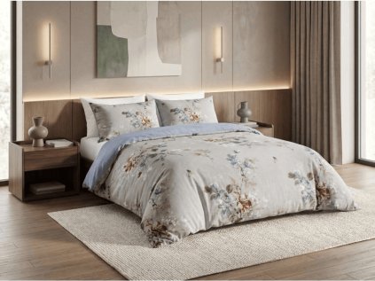 Mikroflanelové povlečení KWIANO šedé s květy a listy