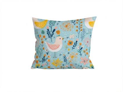 Povlak na polštář z mikrovlákna SPRING TWEET barevný 45x45 cm s ptáčky