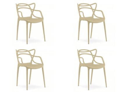 Sada 4 ks plastových židlí KATO, béžová