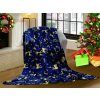 Tmavě modrá vánoční mikroplyšová deka GOLDEN DEER (Rozměr 160 x 200 cm)