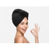 Elegantní černý rychleschnoucí froté turban na vlasy, 100% bavlna