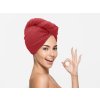 Elegantní červený rychleschnoucí froté turban na vlasy, 100% bavlna