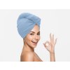 Elegantní světle modrý rychleschnoucí froté turban na vlasy, 100% bavlna