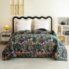 Luxusní přehoz na postel MYSTIC GARDEN tmavě zelený s květinovým vzorem