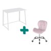 Set do pracovny ZARIMO stůl 80x40 cm, bílá + křeslo AVOLA VELVET růžové