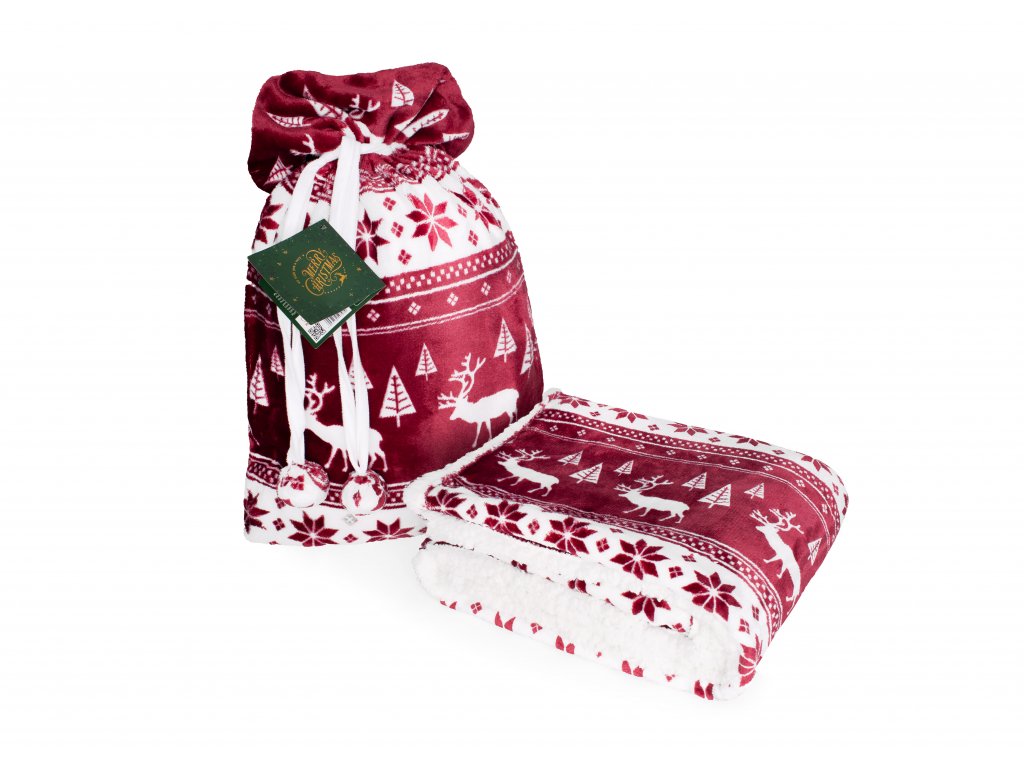 Vánoční deka beránková 127x152 cm - Vínová