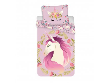 Bavlněné povlečení 140x200 + 70x90 cm - Jednorožec Flowers1