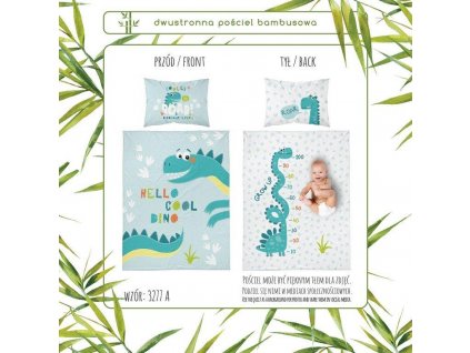 Detexpol - Bambusové povlečení do postýlky Dinosaurus tyrkysový 100x135 cm + 40x60 cm Detexpol - Bambusové povlečení do postýlky Dinosaurus tyrkysový 100x135 cm + 40x60 cm