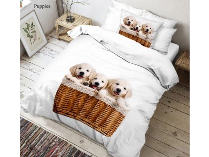 Bavlněné povlečení - Bavlněné povlečení 3D fototisk 140x200 + 70x90 cm - Štěňata Bavlněné povlečení - Bavlněné povlečení 3D fototisk 140x200 + 70x90 cm - Štěňata
