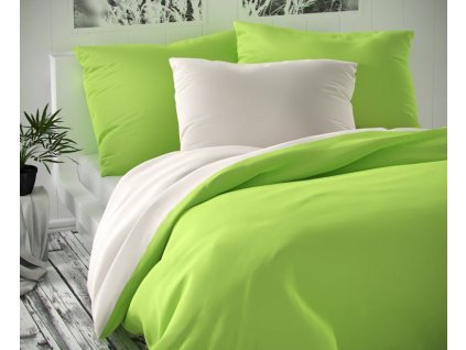 Bavlněný satén - Saténové francouzské povlečení LUXURY COLLECTION 200x200 + 2x 70x90 cm - bílé / světle zelené Bavlněný satén - Saténové francouzské povlečení LUXURY COLLECTION 200x200 + 2x 70x90 cm - bílé / světle zelené