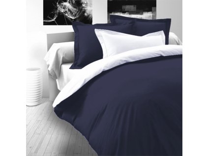 Bavlněný satén - Saténové francouzské povlečení LUXURY COLLECTION 220x200 + 2x 70x90 cm - bílé / tmavě modré Bavlněný satén - Saténové francouzské povlečení LUXURY COLLECTION 220x200 + 2x 70x90 cm - bílé / tmavě modré