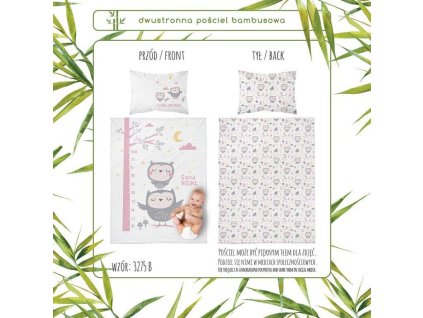 40 x 60 cm - Bambusové povlečení do postýlky Sova Good night růžové 90x120 cm + 40x60 cm 40 x 60 cm - Bambusové povlečení do postýlky Sova Good night růžové 90x120 cm + 40x60 cm