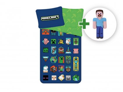 Sada povlečení Minecraft Badges + plyšová hračka Steve