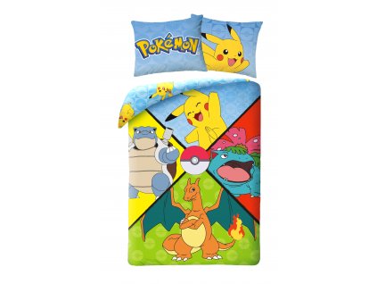 Bavlněné povlečení 140x200 + 70x90 cm - Pokémon Venusaur, Charizard, Blastoise & Pikachu