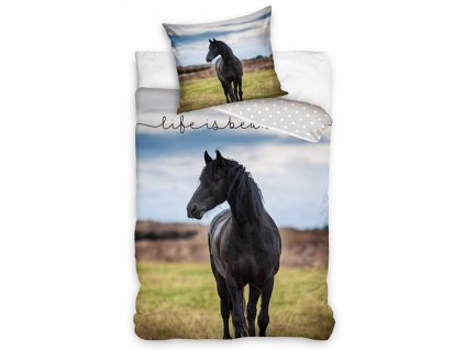 Bavlněné povlečení 140x200 + 70x90 cm - Černý mustang