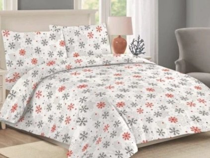 Vánoční bavlněné povlečení 220x200 + 2x 70x90 cm - Vločka červená