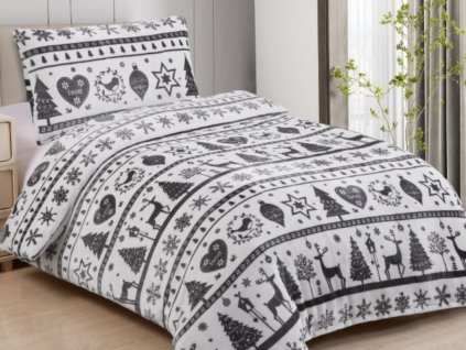 Vánoční mikroplyšové povlečení 140x200 + 70x90 cm - Vánoce šedobílé