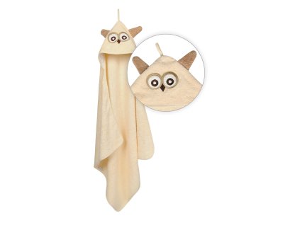 Bavlněná osuška pro miminko s kapucí Sovička 80x80cm - Béžová 2