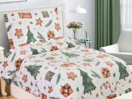 Vánoční mikroplyšové povlečení 140x200 + 70x90 cm - Wood