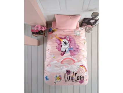 Bavlněné povlečení 140x200 + 70x90 cm - Unicorn růžové