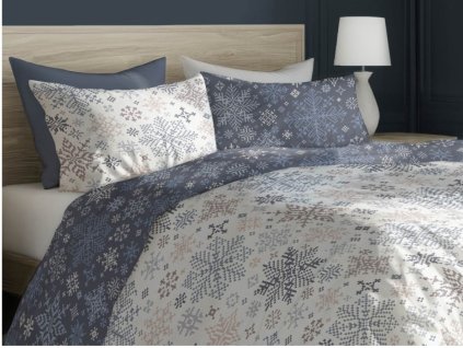 Vánoční bavlněné povlečení 220x200 + 2 x 70x80 cm - Pletené vločky