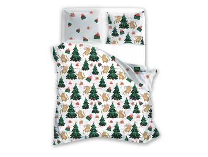 Vánoční povlečení ze saténového mikrovlákna 140x200 + 70x90 cm - Holly Jolly 005