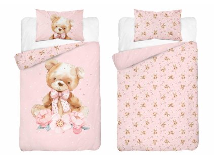 Povlečení do postýlky 100x135 + 40x60 cm - Medvídek s mašličkou