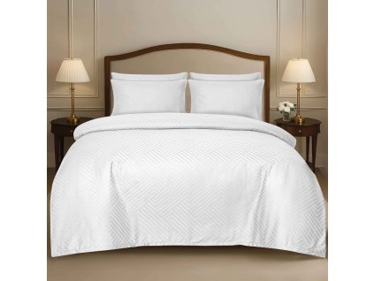 Damaškové povlečení 140x200 + 70x90 cm - Geometrie bílá