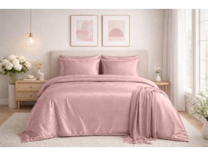 Damaškové povlečení 140x200 + 70x90 cm - Geometrie růžová2
