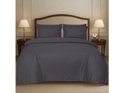 Damaškové povlečení 140x200 + 70x90 cm - Geometrie tmavě šedá