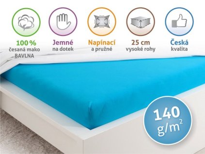 4988 prosteradlo jersey cesana bavlna mako 90x200 cm modry tyrkys