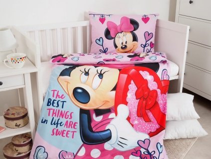 Povlečení do postýlky 100x135 + 40x60 cm - Minnie pink baby