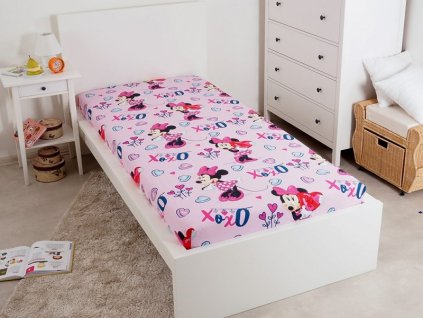 5261 bavlnene licencni prosteradlo s gumou minnie baby pink 90x200
