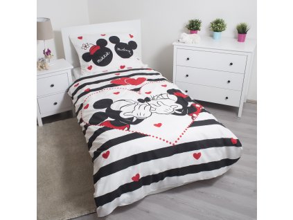 Bavlněné povlečení 140x200 + 70x90 cm - Mickey a Minnie Stripes